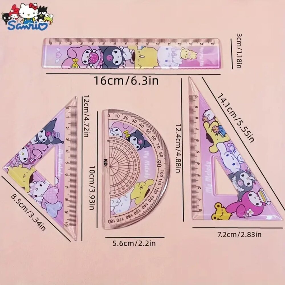 4-in-1 Sanrio My Melody Cute Cartoon Ruler Set: Multi-Color PET Material Geometr - Picture 4 of 4
